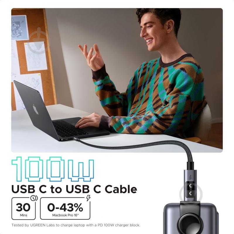 Кабель UGREEN L509 USB 2.0 Type-C M-M 100W 1 м черный (35501) - фото 7