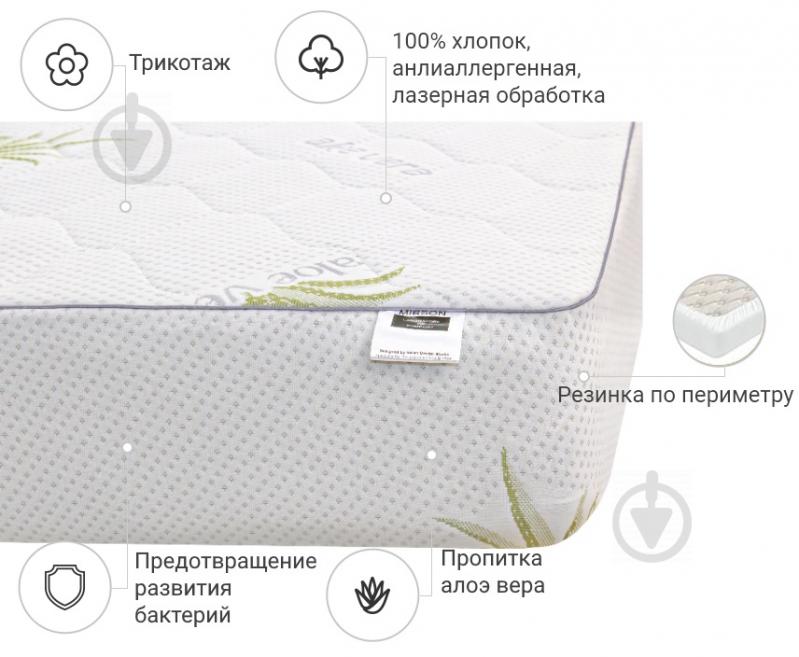 Наматрасник MirSon №1007 Alberto Eco Strong Aloe Vera обычный с резинкой по периметру 26х180x200 см 2200001491663 - фото 2