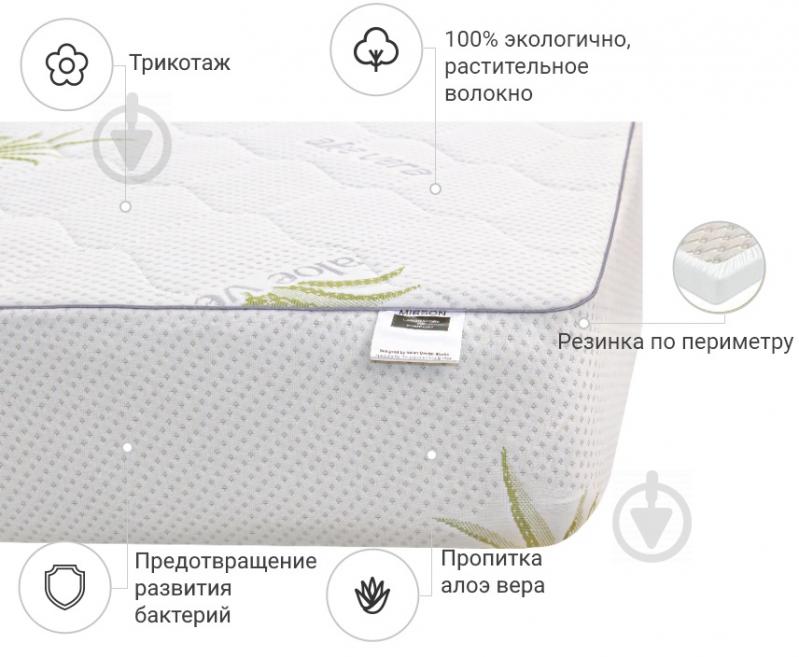 Наматрасник MirSon №1019 Alberto Cotton Aloe Vera обычный с резинкой по периметру 26х70x130 см 2200001498457 - фото 2