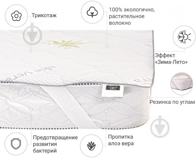 Наматрасник MirSon №1020 Alberto Cotton Seasons Aloe Vera обычный с резинкой по углам 26х80x160 см 2200001498884 - фото 2