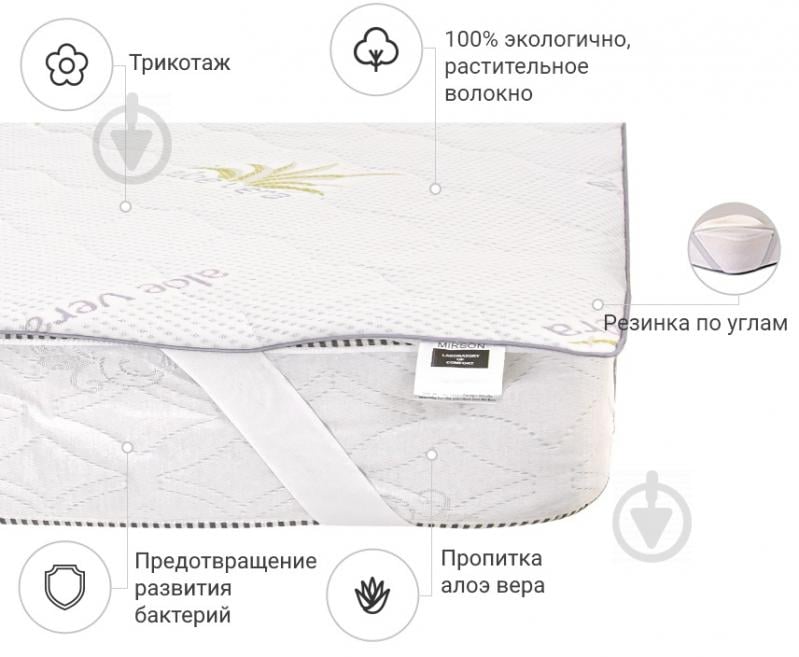 Наматрацник MirSon №1018 Alberto Cotton Aloe Vera звичайний з резинкою у кутах 26х140x200 см 2200001500709 - фото 2