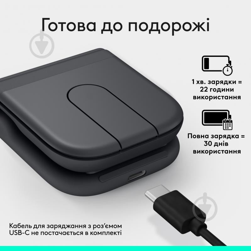 Мышка беспроводная Logitech Mobi Fold Wireless Mouse Graphite BT (910-007604) - фото 3