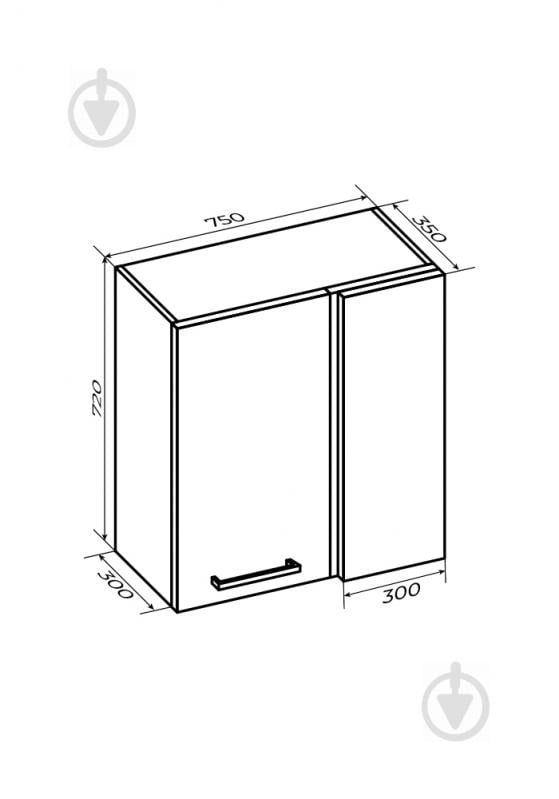 Шафа верхня кутова пряма 750x720x300 мм біла аляска - фото 2