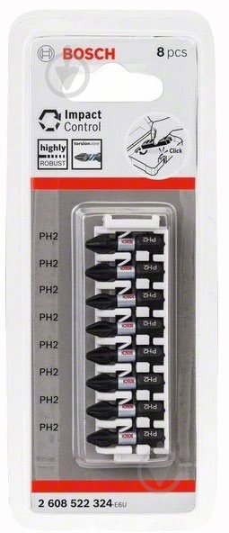 Набор бит Bosch Impact Control 25 мм PH2 8 шт. 2608522324 - фото 1