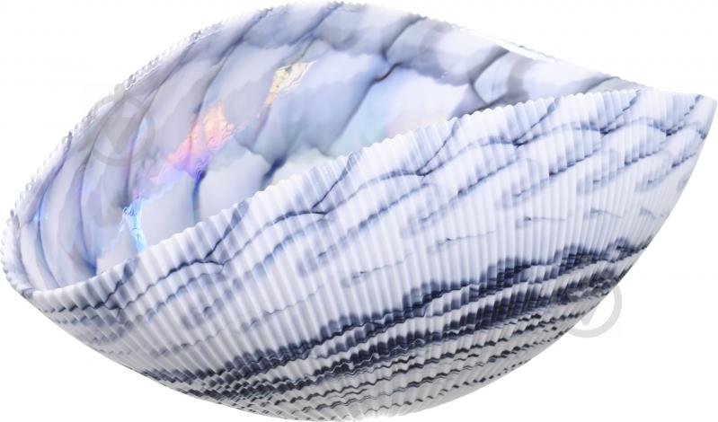 Фруктовниця Yalos Murano SHELL 13 см біла з бірюзовими нитками та перламутровим ефектом - фото 1
