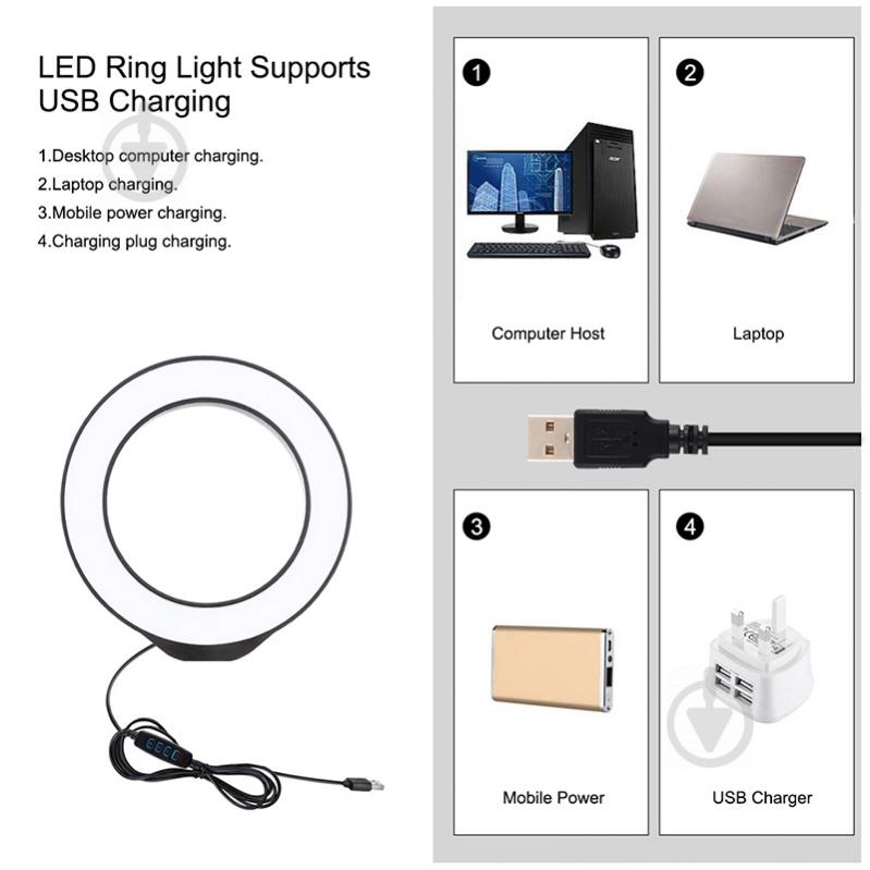 Кольцевой свет USB LED Puluz PKT3058B 4.7" + штатив 12 см - фото 3