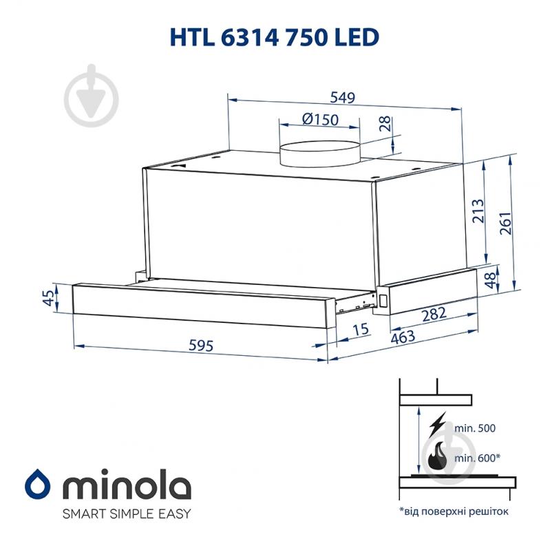 Вытяжка Minola HTL 6314 BL 750 LED телескопическая - фото 15