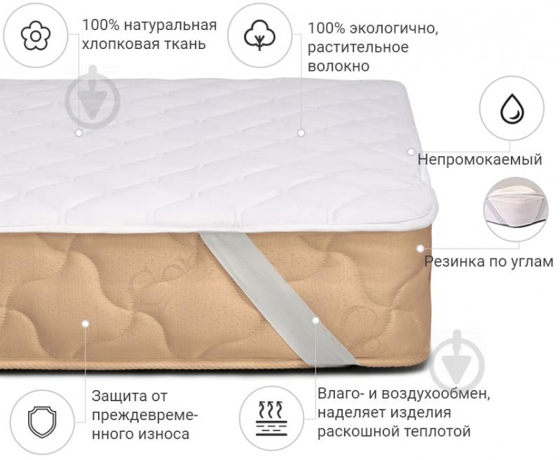 Наматрацник MirSon № 965 Natural Line Стандарт Cotton водонепроникний з резинкою у кутах 26х80x190 см 2200000834973 - фото 2