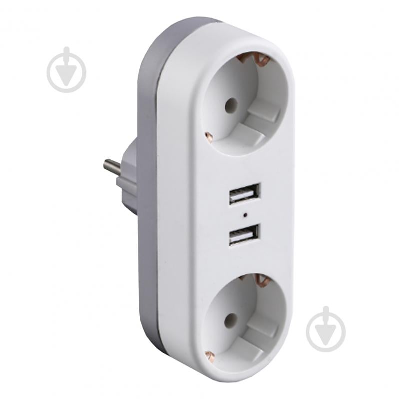 Двійник Euroelectric із заземленням 2 гн. білий EE-2/2USB-16A - фото 2