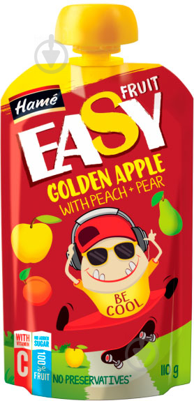 Пюре Hame EasyFruit яблоко с персиком, грушей и бананом 110 г 8595139788452 - фото 1