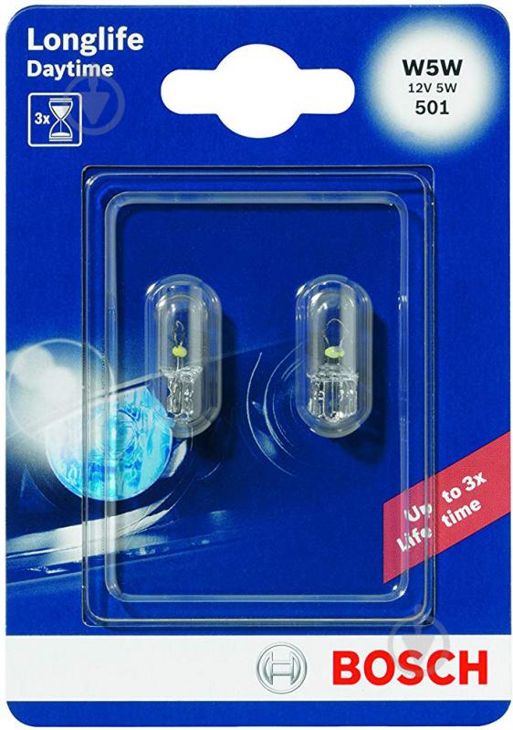 Автолампа накаливания Bosch Longlife Daytime W5W 5 Вт 2 шт.(1987301052) - фото 1