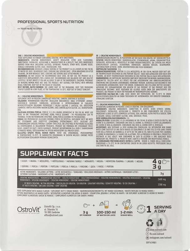 Креатин моногідрат Ostrovit манго 500 г - фото 2