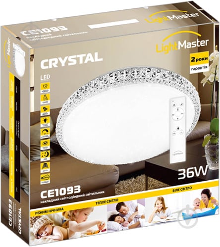 Світильник світлодіодний LightMaster Crystal с пультом ДУ 36 Вт білий 2700-6400 К CE1093 - фото 6