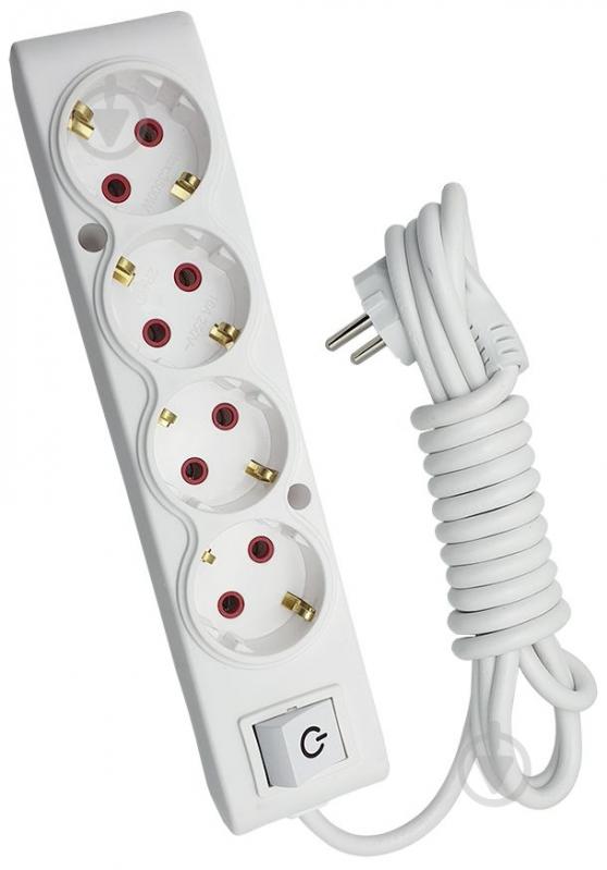 Подовжувач з вимикачем ТЕССО із заземленням 4 гн. білий 5 м 102 402 05 - фото 1