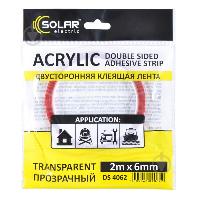 Лента клейкая Solar двухсторонняя ACRYLIC (VHB) 6 мм 2 м прозрачный - фото 1