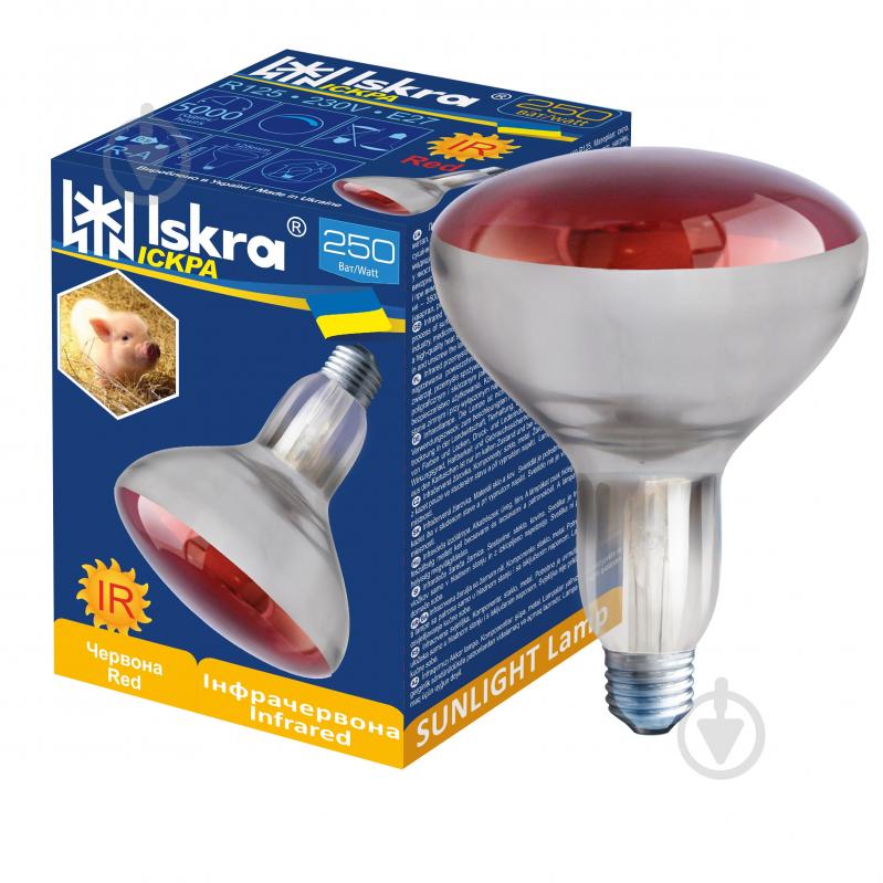 Инфракрасная лампа для обогрева молодняка с.-х. животных Іскра R123 250 Вт E27 230 В (ІЧЧ 230-250-R125 E27) - фото 1