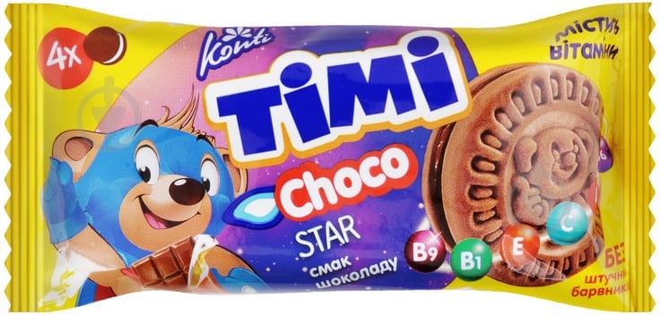 Печенье-сэндвич КОНТІ Timi choco star со вкусом шоколада 54 г (4823012267898,48) - фото 1