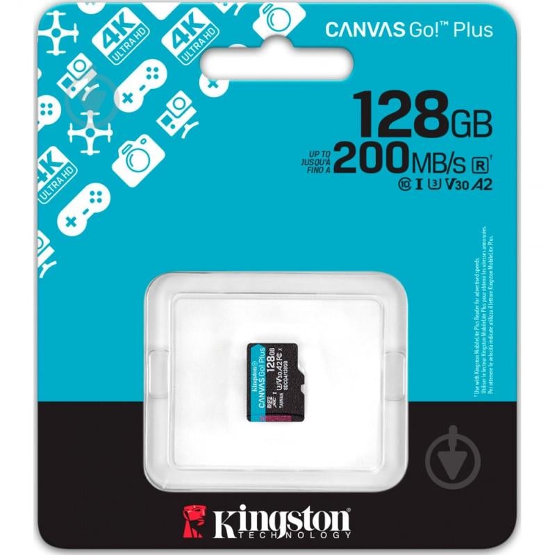 Карта пам'яті Kingston microSDXC 128 ГБ UHS-IClass 10 (SDCG4/128GBSP ) Canvas Go! Plus R200/W200MB/s - фото 3 Карта пам'яті Kingston microSDXC 128 ГБ UHS-IClass 10 (SDCG4/128GBSP ) Canvas Go! Plus R200/W200MB/s - фото 3