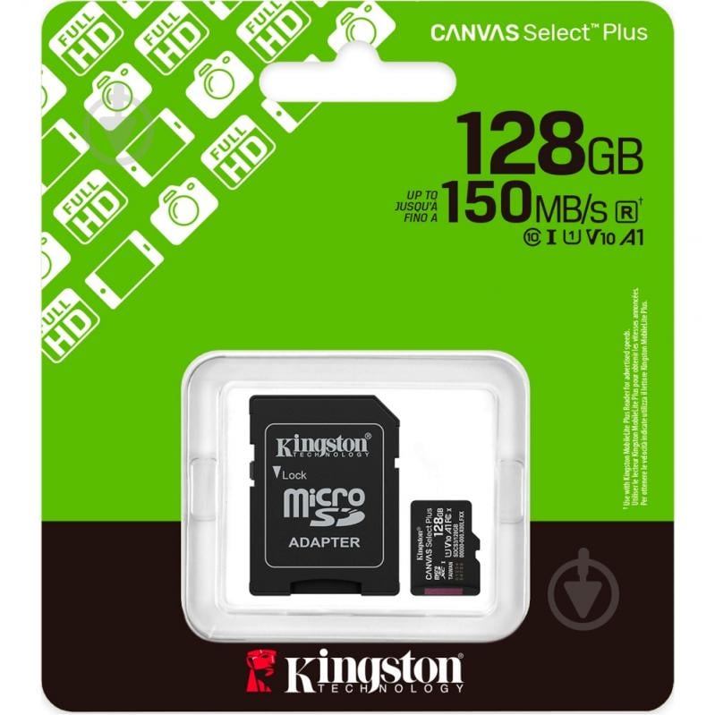 Карта пам'яті Kingston microSDXC 128 ГБ UHS-IClass 10 (SDCS3/128GB ) Canvas Select Plus R150MB/s + SD-адаптер - фото 3