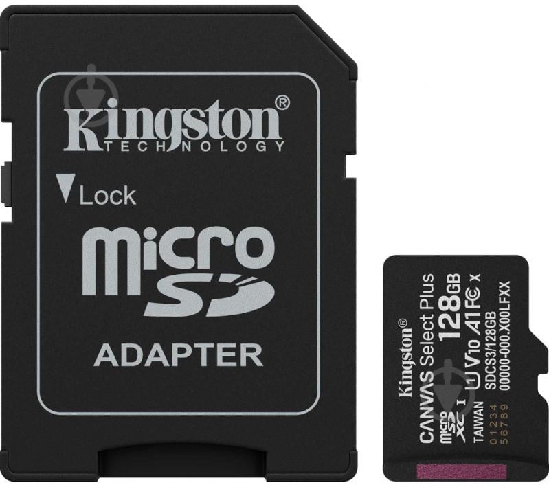 Карта пам'яті Kingston microSDXC 128 ГБ UHS-IClass 10 (SDCS3/128GB ) Canvas Select Plus R150MB/s + SD-адаптер - фото 1