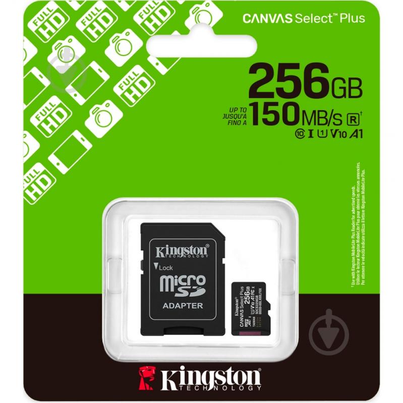 Карта памяти Kingston microSDXC 256 ГБ UHS-IClass 10 (SDCS3/256GB ) Canvas Select Plus R150MB/s + SD-адаптер - фото 3 Карта памяти Kingston microSDXC 256 ГБ UHS-IClass 10 (SDCS3/256GB ) Canvas Select Plus R150MB/s + SD-адаптер - фото 3