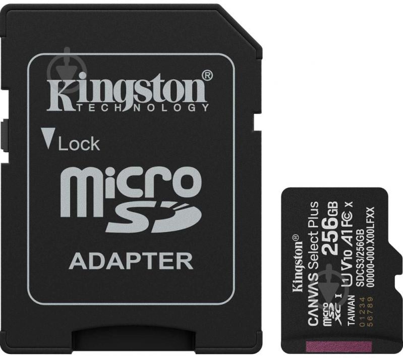 Карта памяти Kingston microSDXC 256 ГБ UHS-IClass 10 (SDCS3/256GB ) Canvas Select Plus R150MB/s + SD-адаптер - фото 1 Карта памяти Kingston microSDXC 256 ГБ UHS-IClass 10 (SDCS3/256GB ) Canvas Select Plus R150MB/s + SD-адаптер - фото 1