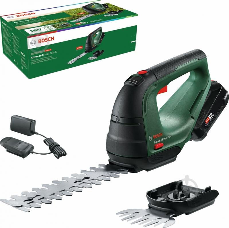 Ножницы для травы и кустов Bosch AdvancedShear 18V-10 + Аккумулятор PBA 18V 2,0Ah + Зарядное устройство - фото 1 Ножницы для травы и кустов Bosch AdvancedShear 18V-10 + Аккумулятор PBA 18V 2,0Ah + Зарядное устройство - фото 1