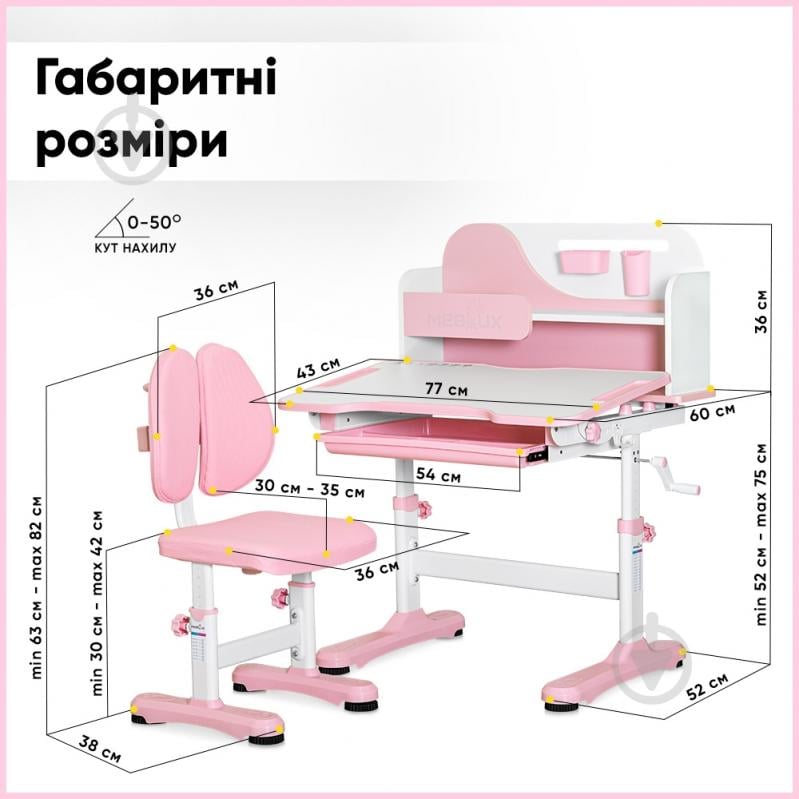 Комплект парта и стул-трансформеры Mealux Wave Pink (BD-31 PN) - фото 4