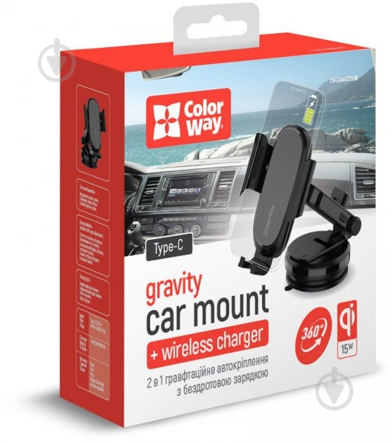 Бездротовий зарядний пристрій ColorWay Dashboard Car Wireless Charger 15W Black (CW-CHAW037Q-BK) - фото 18