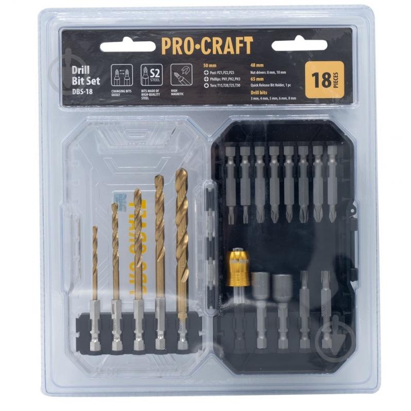 Набір біт і свердел ProCraft DBS-18 18 шт. 001812 - фото 1