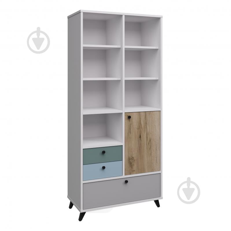 Стелаж Вісент 2дв+2ш ОЛ06 1800х800х400 мм біла аляска / скай/блакитний/сірий/дуб крафт сірий - фото 1