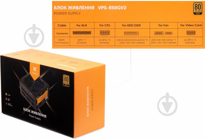 Блок питания Vinga VPS-850GV2 850 Вт - фото 4 Блок питания Vinga VPS-850GV2 850 Вт - фото 4