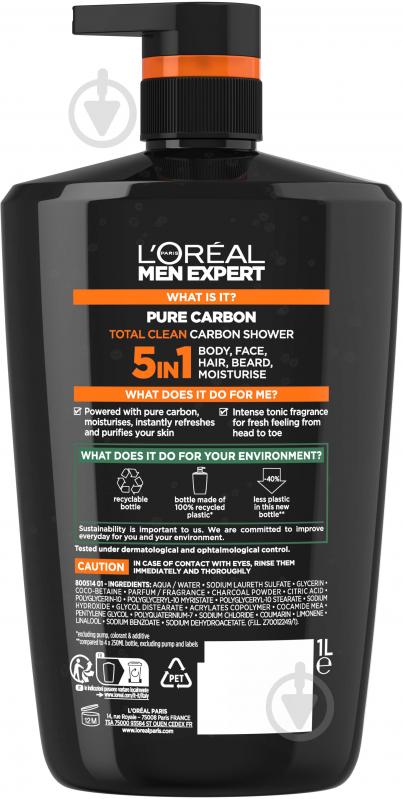 Гель для душа L'Oreal Paris Men Expert Total Clean 5 в 1 1000 мл - фото 2