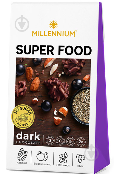 Цукерки Millennium шоколадні чорні з підсолоджувачами Super Food 80 г - фото 1