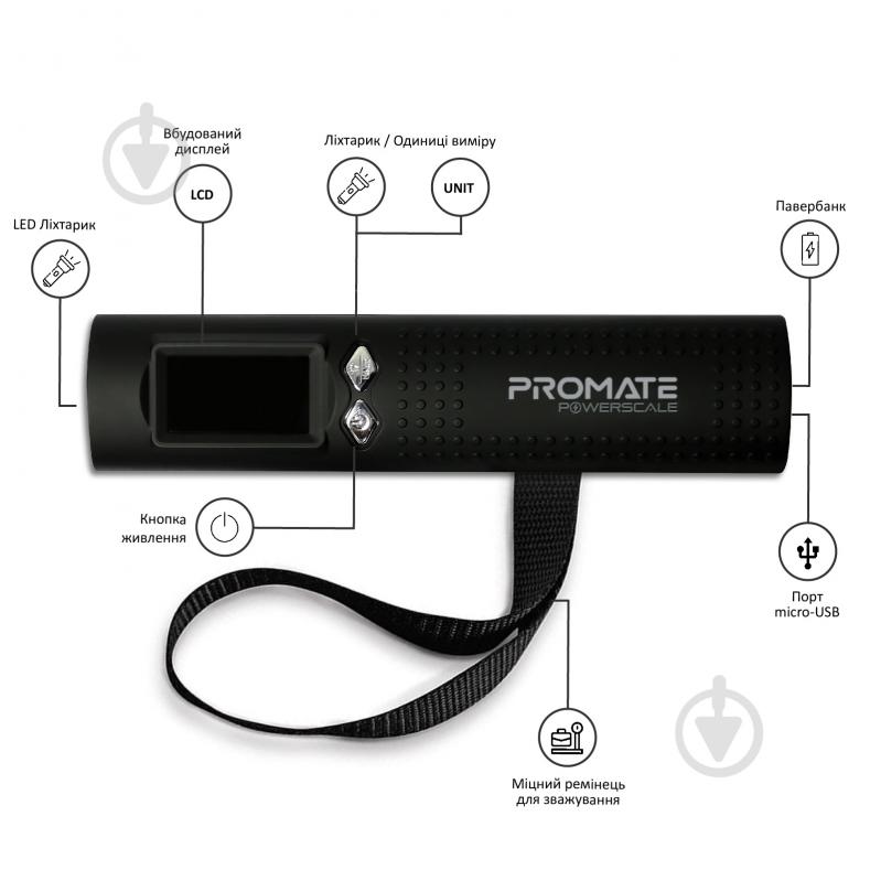 Весы Promate PowerScale с функцией повербанка 2600 mAh Black - фото 6 Весы Promate PowerScale с функцией повербанка 2600 mAh Black - фото 6