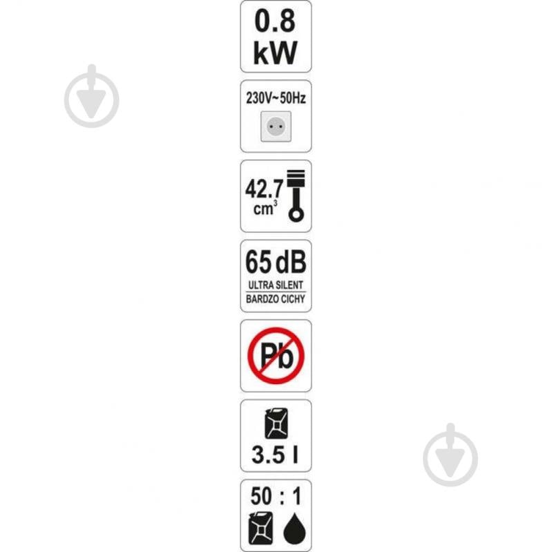 Генератор бензиновий YATO 0,8 кВт / 0,88 кВт 230 В YT-85481 - фото 2