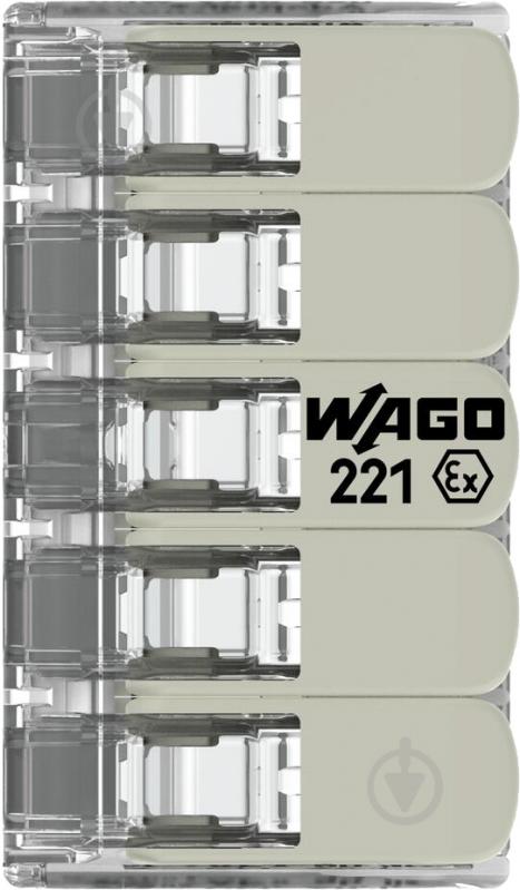 Клема швидкого монтажу WAGO WAGO 221-485 на 5 провідників з важелями 3 шт. прозорий 22-1485У-W - фото 2