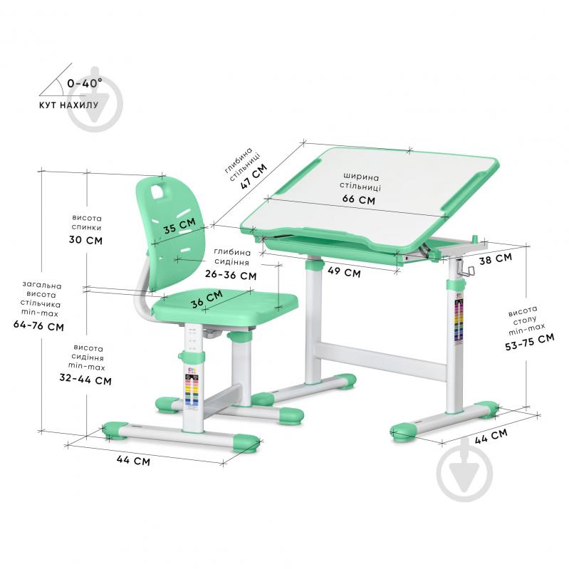 Комплект парта и стул Evo-kids Evo-06 Plus Green - фото 3