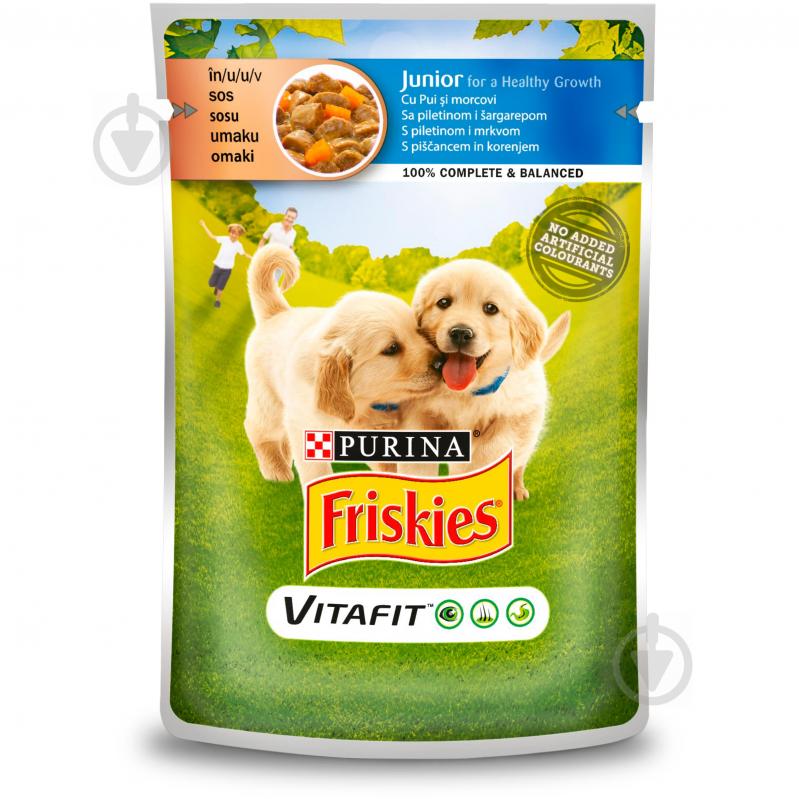 Корм влажный для всех пород Friskies Junior с курицей и морковью (кусочки в соусе) 100 г - фото 1