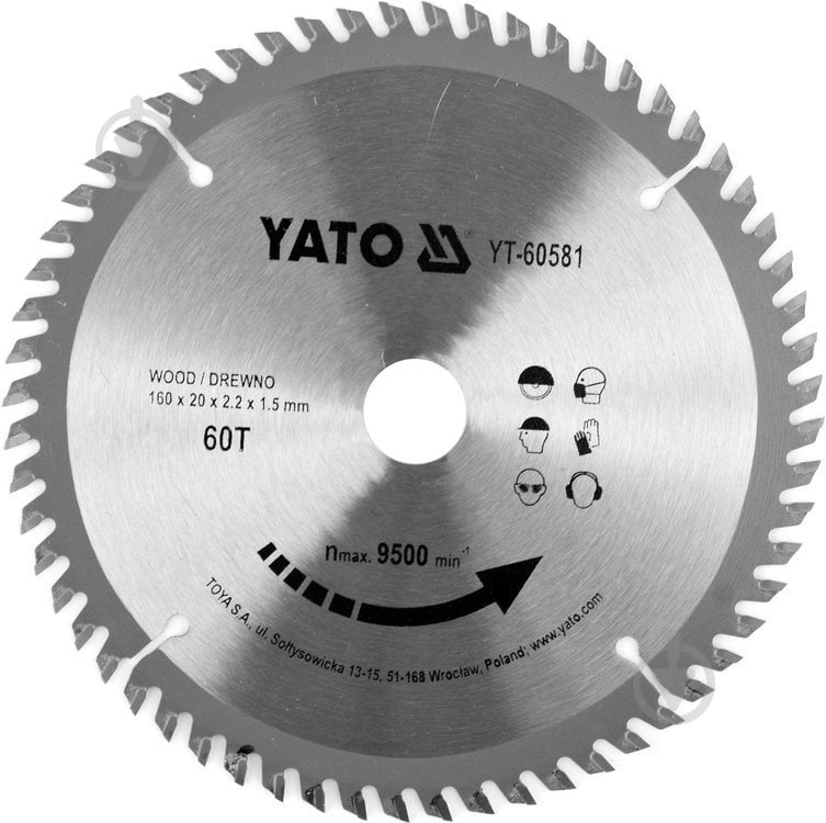 Пиляльний диск YATO 160x20x2,2 Z60 YT-60581 - фото 1