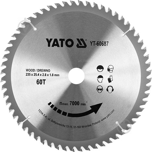 Пиляльний диск YATO 235x25,4x2,8 Z60 YT-60687 - фото 1