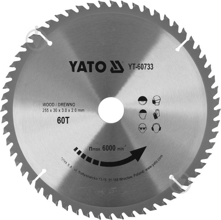 Пиляльний диск YATO 255x30x3 Z60 YT-60733 - фото 1