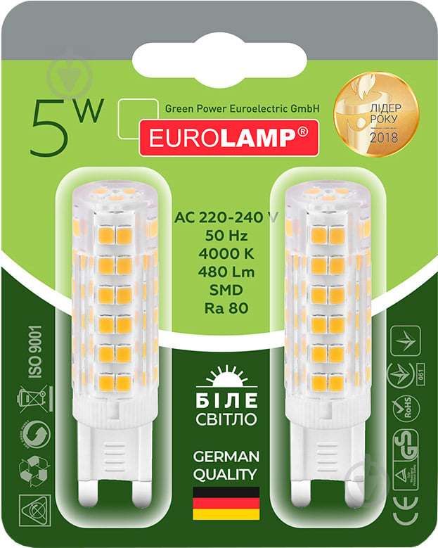 Лампа светодиодная Eurolamp 2 шт./уп. MLP-LED-G9-05274 5 Вт капсульная прозрачная G9 220 В 4000 К - фото 1