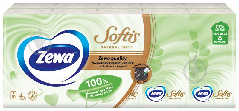 Носові хустинки кишеньки Zewa Natural Soft чотиришарові 9 Х 10 шт. - фото 1