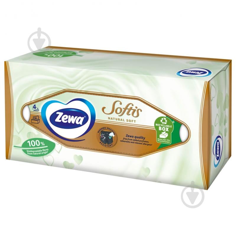 Салфетки бумажные в коробке Zewa Natural Soft косметические четырехслойные 80 шт. - фото 2