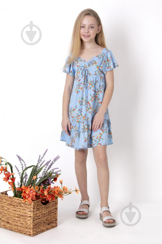 Платье Mevis 2 01 р.140 голубой с рисунком - фото 1