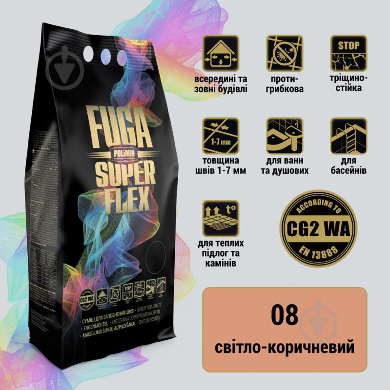 Затирка для плитки Polimin Fuga Super Flex 2 кг светло-коричневый - фото 2