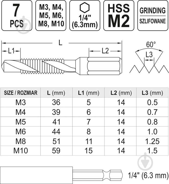 Набор метчиков YATO 7 шт. YT-44849 - фото 6