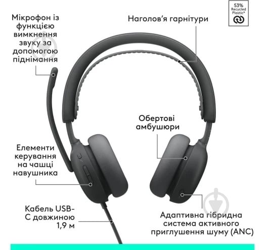 Навушники Logitech ZONE Wired 2 graphite (L981-001619) - фото 9 Навушники Logitech ZONE Wired 2 graphite (L981-001619) - фото 9