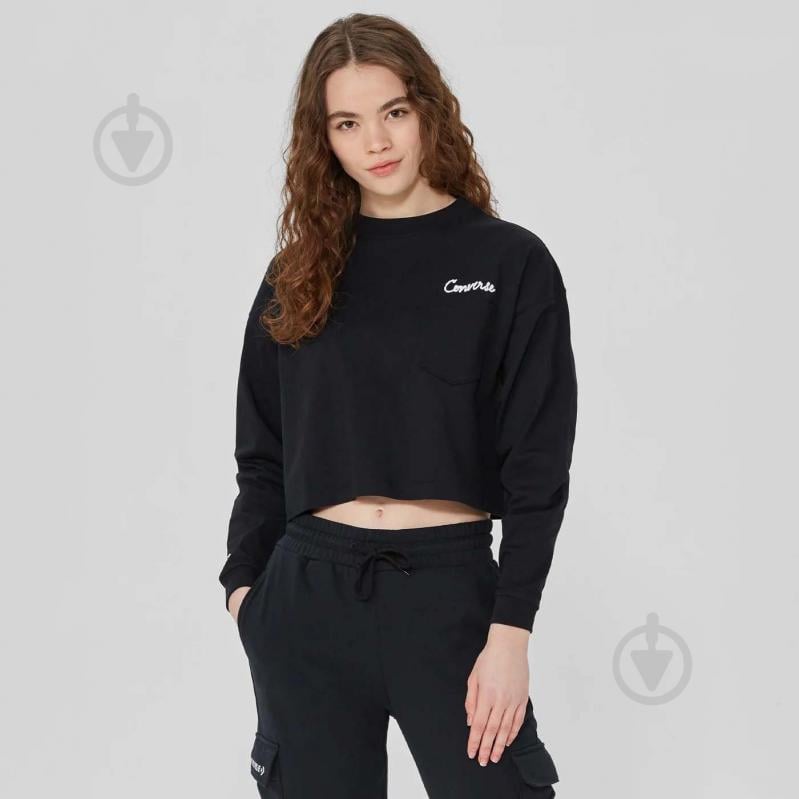 Світшот Converse FASHION CROP LS POCKET TOP 10024528-001 р.XL чорний - фото 1